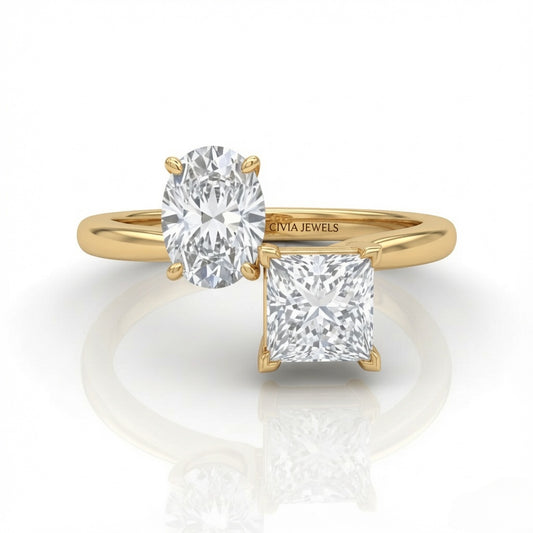 Yellow Gold Seraphine Toi et Moi Oval & Princess Diamond Engagement Ring