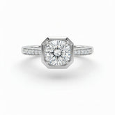 White Gold Virelith Hexagon Bezel Cushion Diamond Engagement Ring With Channel Pave Band