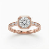 Rose Gold Virelith Hexagon Bezel Cushion Diamond Engagement Ring With Channel Pave Band