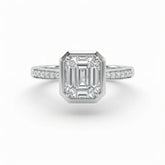 Silver Virelith Hexagon Bezel Emerald Diamond Engagement Ring With Channel Pave Band