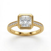 Yellow Gold Virelith Hexagon Bezel Princess Diamond Engagement Ring With Channel Pave Band