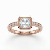 Rose Gold Virelith Hexagon Bezel Princess Diamond Engagement Ring With Channel Pave Band