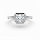 Silver Virelith Hexagon Bezel Princess Diamond Engagement Ring With Channel Pave Band
