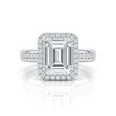 Silver Emperia Emerald Halo Diamond Engagement Ring