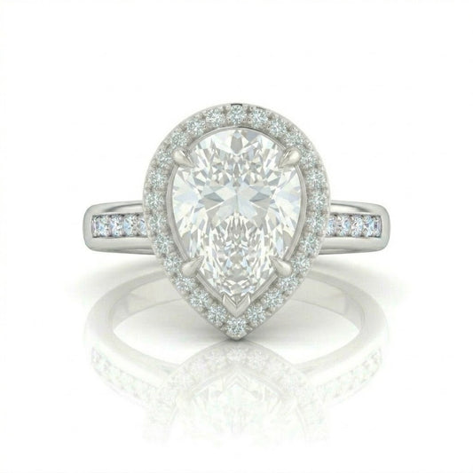 Silver Emperia Pear Halo Diamond Engagement Ring