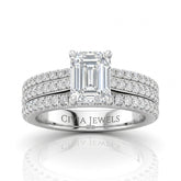 White Gold Aurelia Triple Pavé Emerald Diamond Engagement Ring