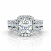 White Gold Elarique Cushion Halo Diamond Engagement Ring