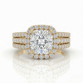 Yellow Gold Elarique Cushion Halo Diamond Engagement Ring