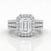 White Gold Elarique Emerald Halo Diamond Engagement Ring