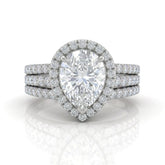 White Gold Elarique Pear Halo Diamond Engagement Ring
