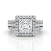 Silver Elarique Princess Halo Diamond Engagement Ring