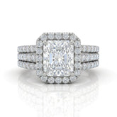 White Gold Elarique Radiant Halo Diamond Engagement Ring