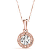 Rose gold Round Solitaire Milgrain Bezel Pendant