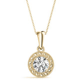 Yellow gold Round Solitaire Milgrain Bezel Pendant