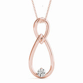 Rose gold Infinity Teardrop Pendant with Round Diamond in Bezel Setting