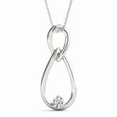 White gold Infinity Teardrop Pendant with Round Diamond in Bezel Setting