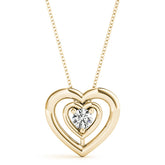 Yellow gold Heart Prong Round Diamond Pendant