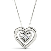 White gold Heart Prong Round Diamond Pendant