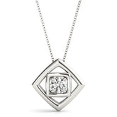 White gold Round Diamond Bezel Set Pendant with Square Prong Setting
