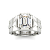 White Gold Emerald Cut Bezel Set Solitaire Engagement Ring with Smooth Band