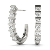 White gold Round Diamond Channel-Set Hoop Earrings with Bar Prong Setting