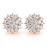 Rose gold Cluster Diamond Round Stud Earrings with Basket Setting