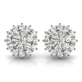 White gold Cluster Diamond Round Stud Earrings with Basket Setting