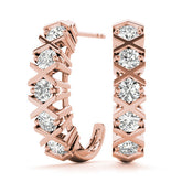 Rose gold Round Diamond Criss-Cross Prong Hoop Earrings