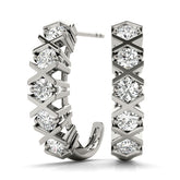 White gold Round Diamond Criss-Cross Prong Hoop Earrings