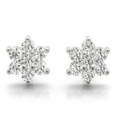 White gold Cluster Round Diamond Stud Earrings with Butterfly Backing