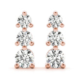 Rose gold Three-Stone Round Diamond Prong-Set Drop Earrings