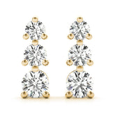 Yellow gold Three-Stone Round Diamond Prong-Set Drop Earrings