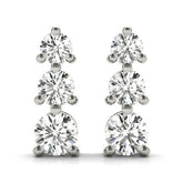 White gold Three-Stone Round Diamond Prong-Set Drop Earrings