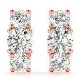 Rose gold Round Diamond Prong Set Three-Stone White Gold Earrings