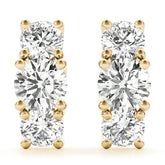 Yellow gold Round Diamond Prong Set Three-Stone White Gold Earrings