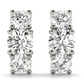 White gold Round Diamond Prong Set Three-Stone White Gold Earrings