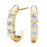 Yellow gold Channel Set Round Diamond Hoop Earrings with Claw Prong Setting