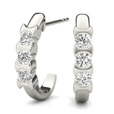 White gold Channel Set Round Diamond Hoop Earrings with Claw Prong Setting