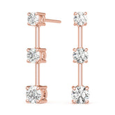 Rose gold Three-Stone Round Cut Drop Earrings with Prong Setting