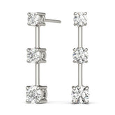 White gold Three-Stone Round Cut Drop Earrings with Prong Setting