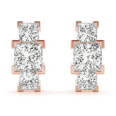 Rose gold Three-Stone Princess Cut Channel Set Earrings with Bar Prong Setting