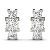 White gold Three-Stone Princess Cut Channel Set Earrings with Bar Prong Setting