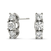 White gold Three-Stone Round Diamond Channel Band Prong-Set Earrings