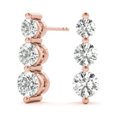 Rose gold Three-Stone Round Diamond Drop Earrings with Prong Setting on White Gold