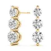 Yellow gold Three-Stone Round Diamond Drop Earrings with Prong Setting on White Gold