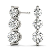 White gold Three-Stone Round Diamond Drop Earrings with Prong Setting on White Gold