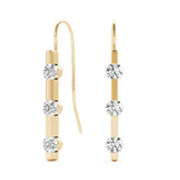 Yellow gold Round Diamond Bar Drop Earrings with Bezel Setting