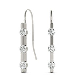 White gold Round Diamond Bar Drop Earrings with Bezel Setting