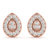 Rose gold Pavé Pear-Shaped Halo Stud Earrings with Milgrain Detailing
