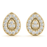 Yellow gold Pavé Pear-Shaped Halo Stud Earrings with Milgrain Detailing